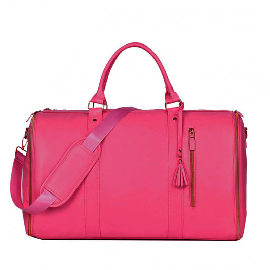 Rose-Red 56-75L Large Capacity Foldable Garment Duffel Bag with Shoe Pouch - PU Leather Convertible Suit Carrier, Anti-Wrinkle Travel & Weekender Bag