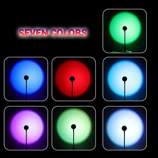 Gradient Rainbow 7-Color Sunset Projection Lamp - Creative USB Retro Atmosphere Light for Live Streaming and Room Background Decor