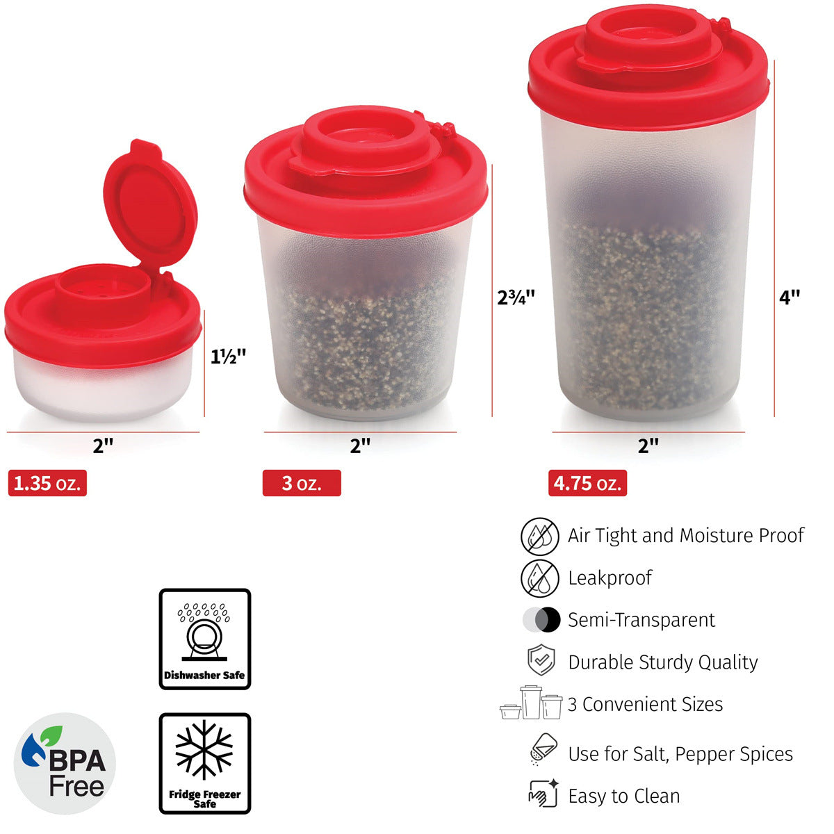 3-Pack Mini Compact Spice Shaker Set(Small Size) - Transparent Salt and Pepper Dispensers for Camping, Picnic & Outdoor Grilling