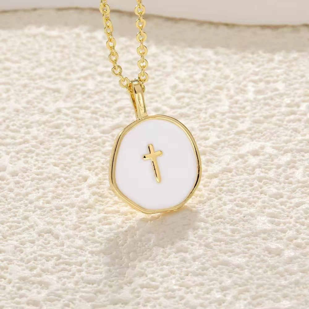 3-Pack Enamel Drip Oil Cross Necklace Set(White & Pink & Blue) - Fashionable Geometric Pendant, Niche Design, Electroplated Alloy Jewelry