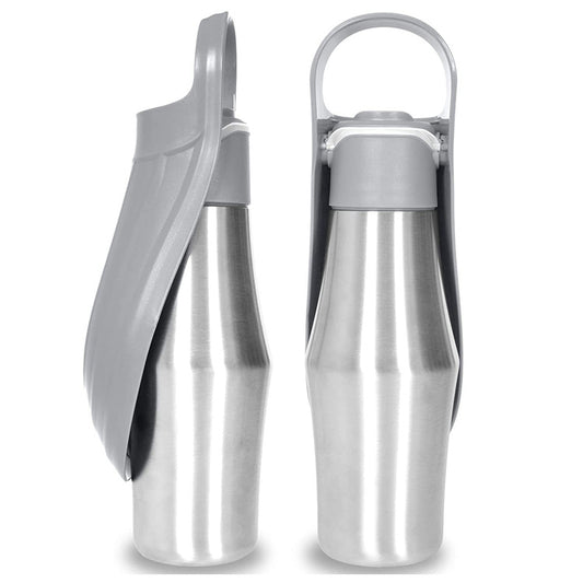 Grey 27oz Food-Grade 304 Stainless Steel Pet Water Bottle - Portable Dog and Cat Travel Cup, Outdoor Feeder for Walks and Hikes