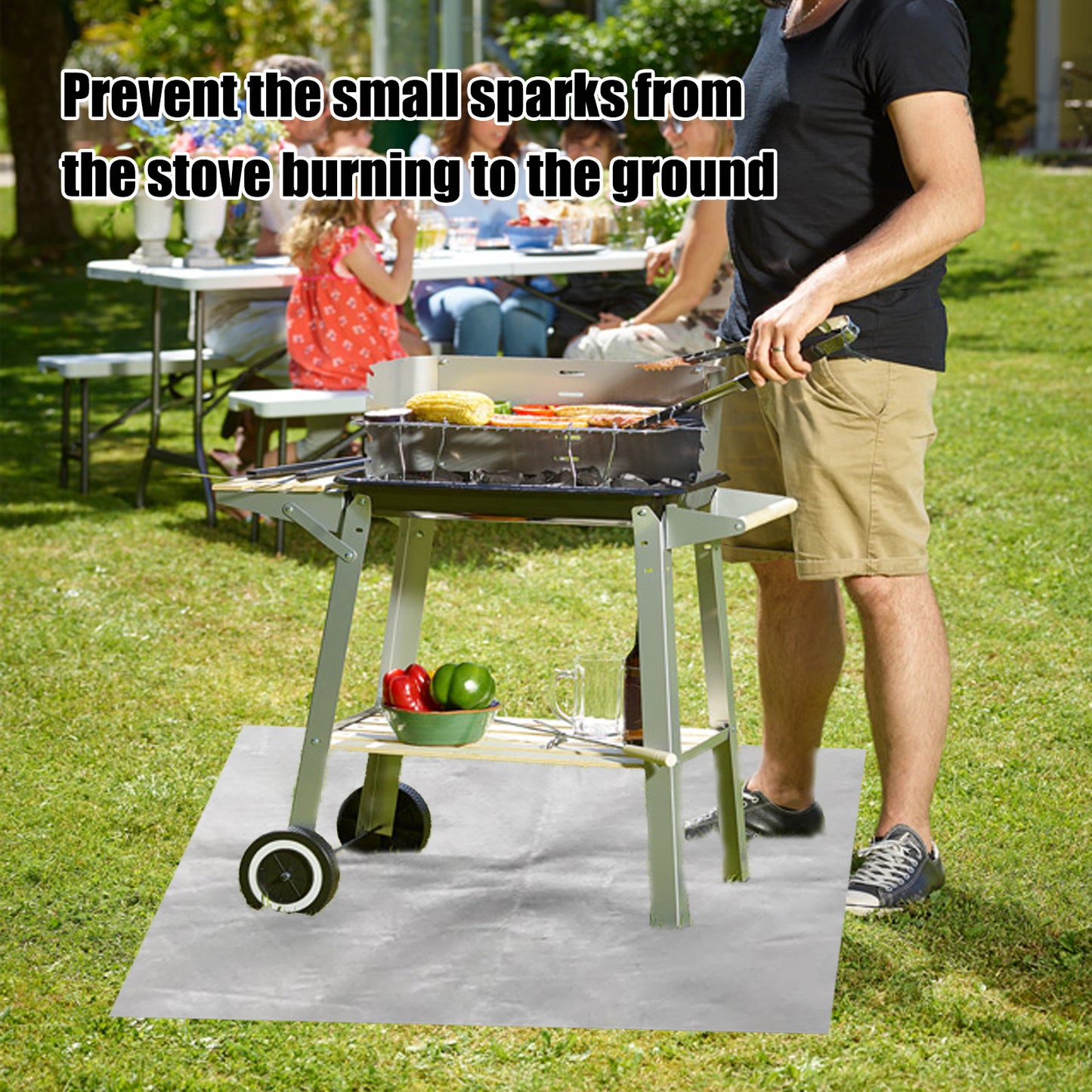 80x100 CM Outdoor Fire Pit Mat and Grill Pad - Up to 500°C Resistant Square Deck Protector for Barbecues, Fire Pits & Smokers