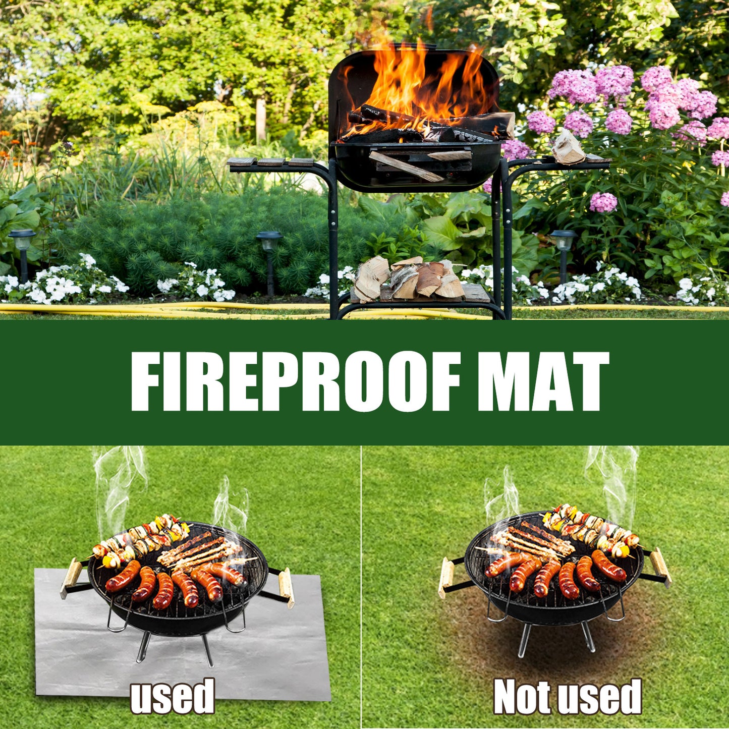 150x100 CM Outdoor Fire Pit Mat and Grill Pad - Up to 500°C Resistant Square Deck Protector for Barbecues, Fire Pits & Smokers