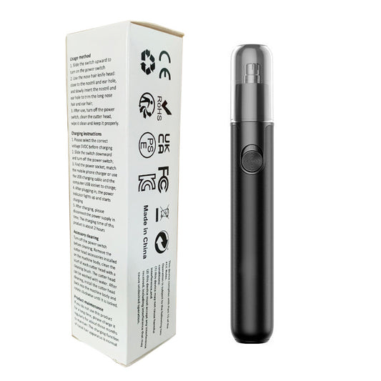 CX-D11 Black Electric Nose Hair Trimmer(12x2.5CM) - High-Speed 360° Rotating Blade, Painless Ear and Nose Hair Groomer with USB Charging