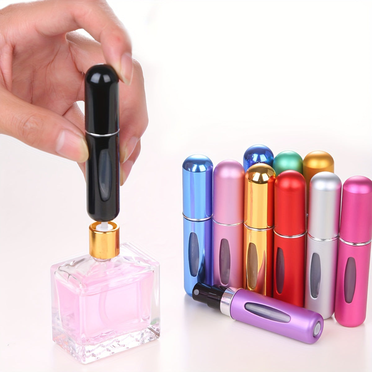 4PCS Blue Portable Perfume Atomizer Bottle(5ML) - Refillable Travel Scent Pump Case, Leak-Proof Aluminum Spray Atomizer