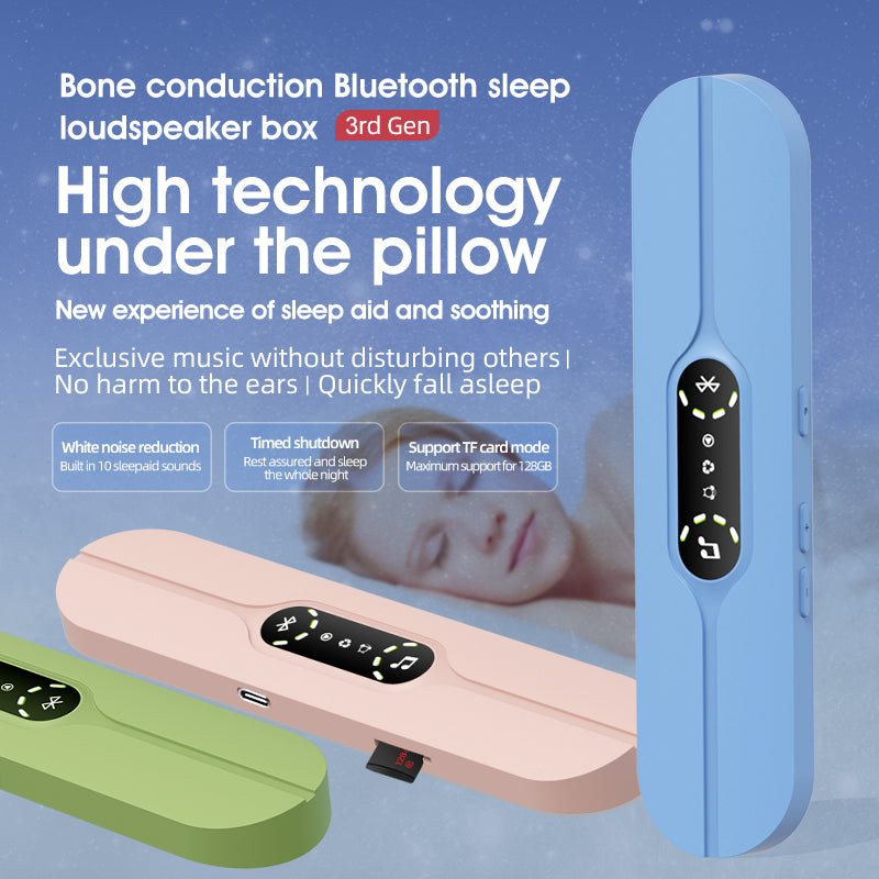White SMB-07 Bone Conduction Under-Pillow Speaker -  Bluetooth 5.4 Ultra-Thin Sleep Aid Sound Bar with Dual Speaker Resonance & 36 Built-in White Noise Tracks