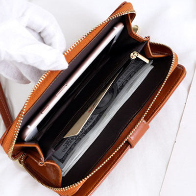 Brown Women's Long Buckle Closure Wallet - PU Lether Large Capacity Multi-Slot Card Holder & Purse Combo wIth Wristband