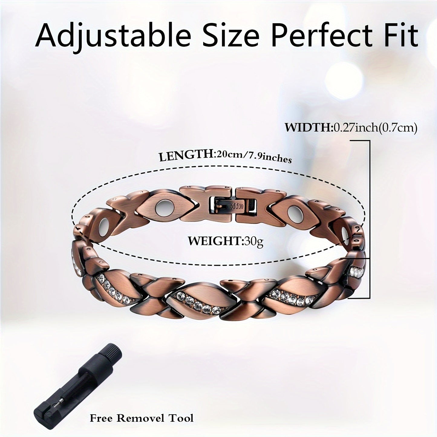 Leaf Magnetic Therapy Bracelet with Rhinestones - Geometric Stylish Wristband & Wellness Jewelry, Free Removel Tool(Gold)