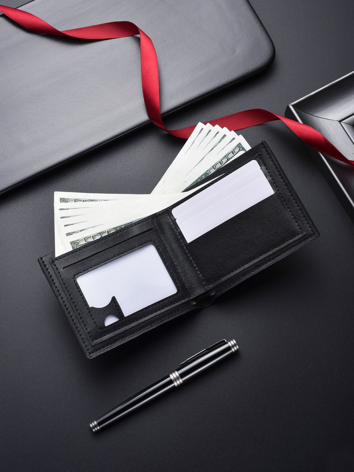 2-Pack Black Men's Ultra-Thin PU Leather Wallet - Compact & Stylish Bi-fold Purse with Multiple Card Slots