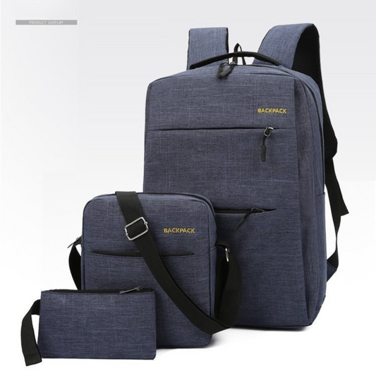 Blue 3-PCS Multi-Functional & Lightweight Backpacks Set for Students - Large Capacity Durable Travel Daypack with USB Charging Port, Fit in 14-Inch Laptop Bag