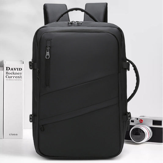Black Premium Business Expandable Travel Backpack with External USB Charging - 20-35L Large-Capacity & Waterproof Commuter Daypack