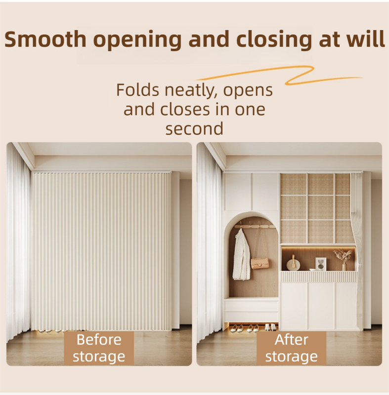 100 X 180 CM Gray Blue Linen-Look Dust Drill-Free Pull-Curtain - Folding Doorless Closet Divider with Magnetic Closure & Hanging Rings
