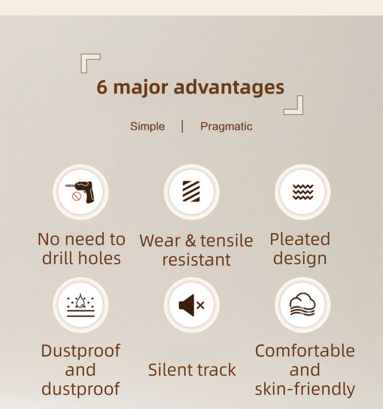 120 X 180 CM White Linen-Look Dust Drill-Free Pull-Curtain - Folding Doorless Closet Divider with Magnetic Closure & Hanging Rings