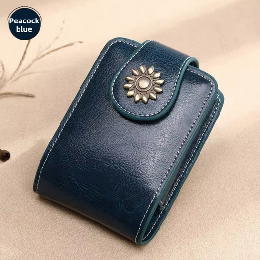 Peacock Blue Sleek Compact PU Leather Flap-Top Lip Gloss Organizer with Built-in Mirror