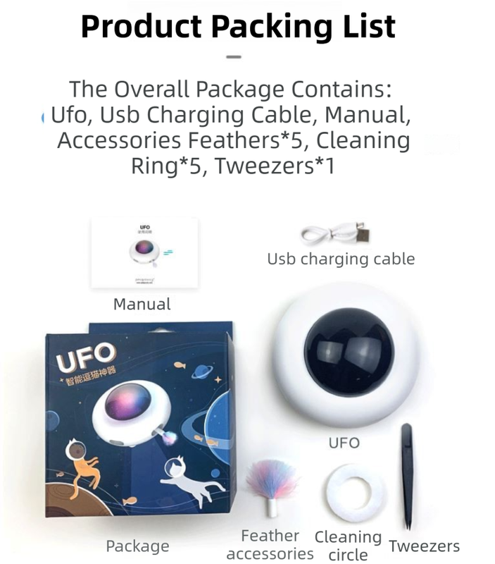 Smart Electric UFO Automatic Cat Toy - Self-Playing Teaser with 5 Rotating Feathers & Intelligent Indoor Obstacle Avoidance