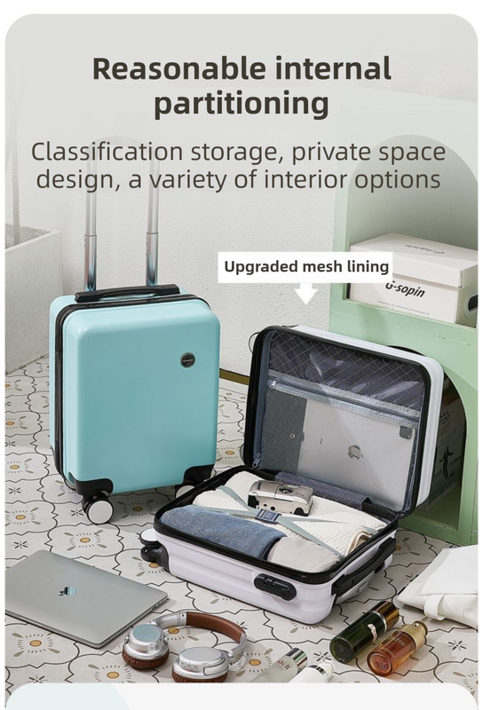 White 14 Inch Lightweight Carry-on Luggage for heights under 1.6m - Underseat & Overhead Cabin Hardside Suitcase