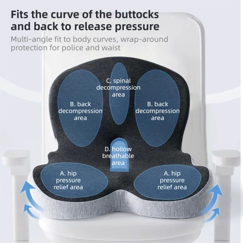 Black Ergonomic Memory Foam Seat Cushion & Lumbar Support(44x42x32CM) - Relieves Sciatica & Corrects Posture with Breathable Cover
