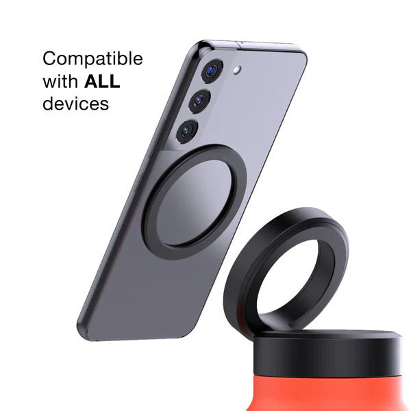 White 24oz Stainless Steel Insulated Water Bottle With 90° Adjustable Vertical/Horizontal Magnetic Phone Holder - Ringo Style Magnetic Lid Sport Flask