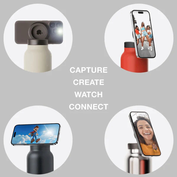 Dark Blue 24oz Stainless Steel Insulated Water Bottle With 90° Adjustable Vertical/Horizontal Magnetic Phone Holder - Ringo Style Magnetic Lid Sport Flask