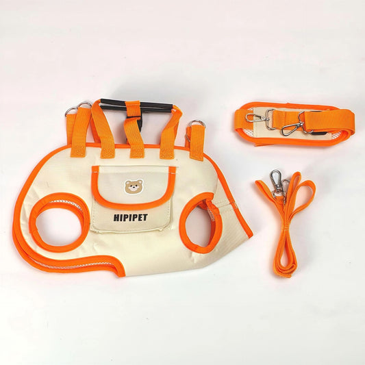 Orange 4-in-1 Multi-Functional Pet Carrier Bag with Detachable Strap & 1.5M Traction Rope - Lightweight Breathable Travel Sling for Cats & Dogs - Sizes L(Up to 9kg)