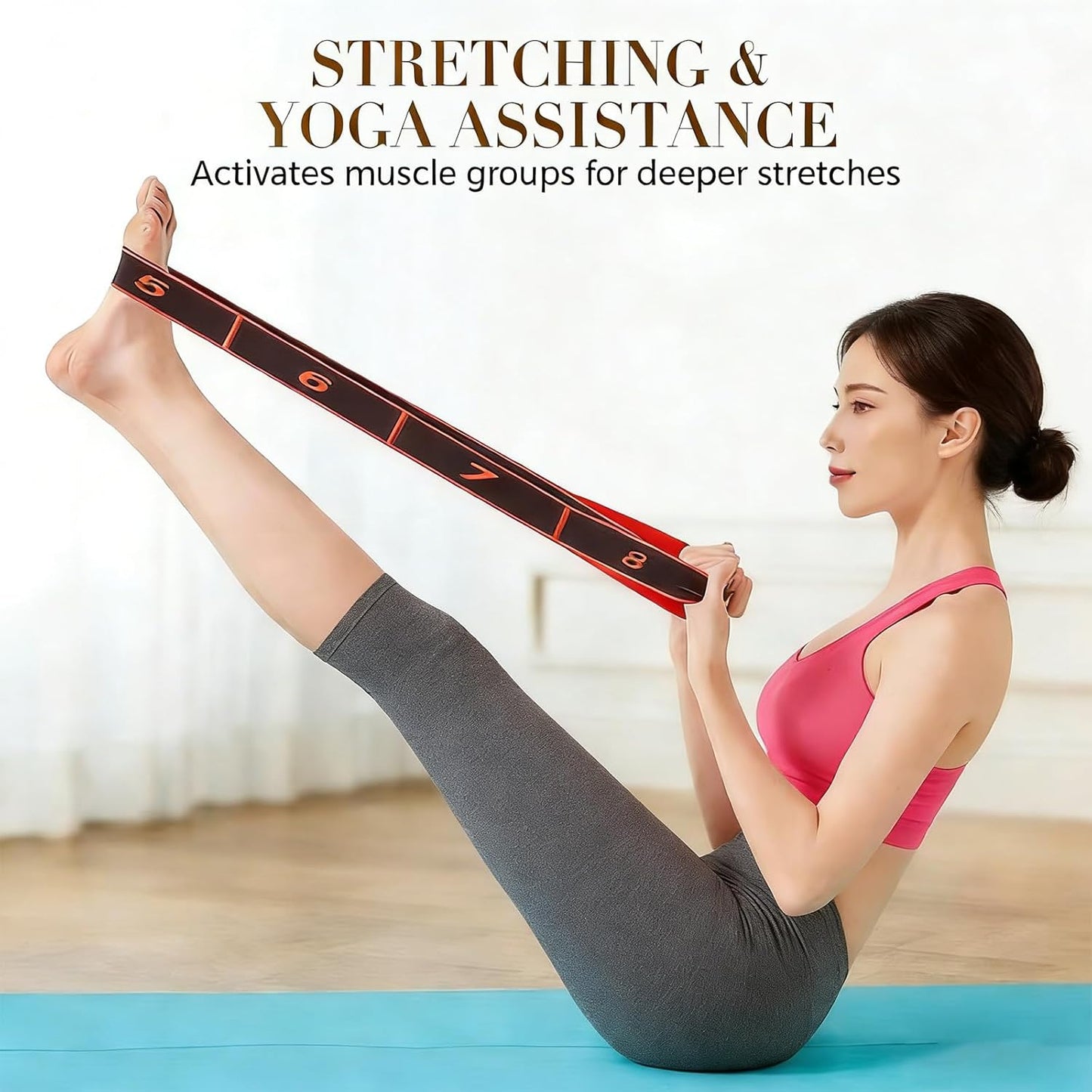 2-Pack Pink 12-Loop Numbered Yoga Stretch Strap(4x138CM) - Durable Multi-Segment Resistance Fitness Band for Pilates & Gym