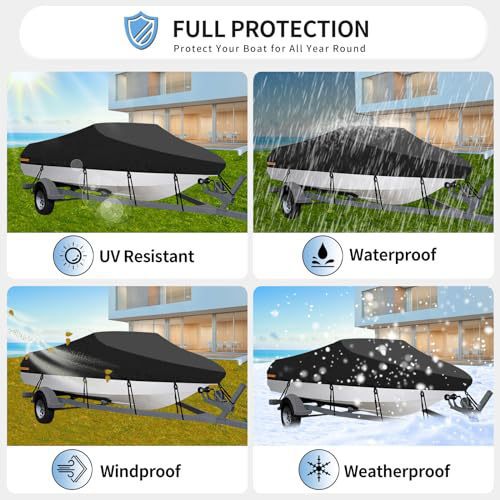 Sliver Heavy-Duty V-Hull Shield for 14 to 16 FT Yachts - All-Weather Water / Dust / UV Resistant 190T Silver Coated  Marine Protector