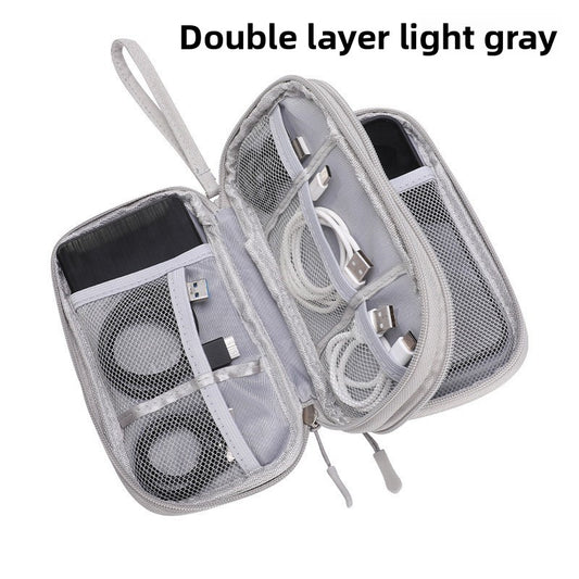 2-PCS Grey Double Layer Travel Electronics Organizer Bag Waterproof Cable Pouch for Power Bank and Phone Portable Storage for Australians