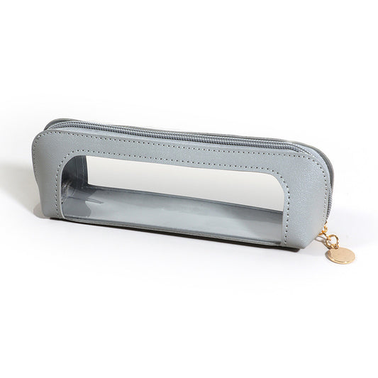 2-Pcs Grey Transparent Makeup Brush Case – Portable Zippered Cosmetic Pouch with Clear Window for Travel and Daily Use in Australia