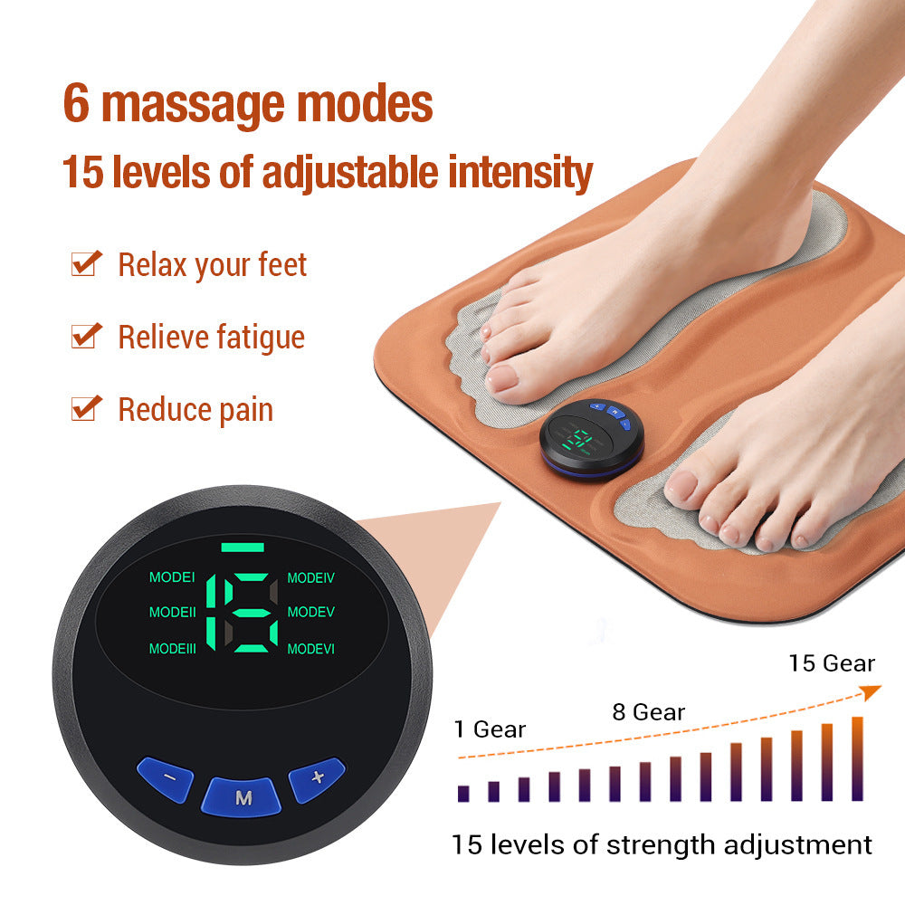 Smart EMS Foot Massager Mat – Low Frequency Pulse Therapy with 6 Modes and 15 Intensity Levels for Relaxation, Fatigue Relief, and Improved Circulation (USB Rechargeable)