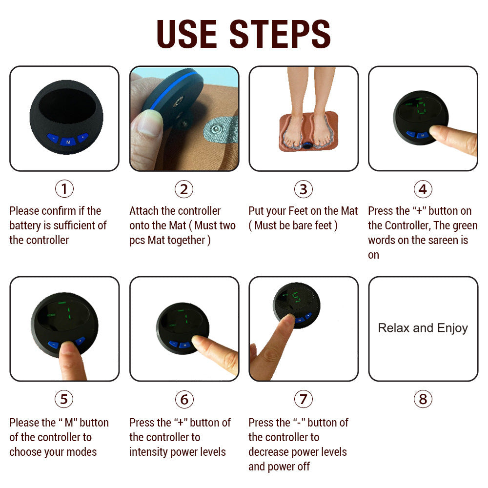 Smart EMS Foot Massager Mat – Low Frequency Pulse Therapy with 6 Modes and 15 Intensity Levels for Relaxation, Fatigue Relief, and Improved Circulation (USB Rechargeable)