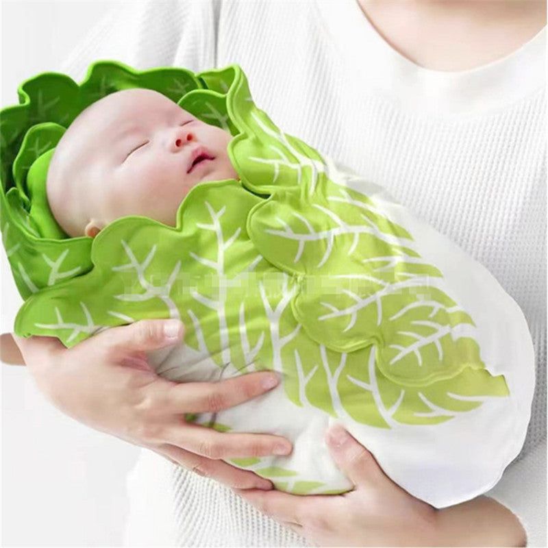 Cute Cabbage-Shaped Fleece Blanket – Fun and Cozy Throw for Naps, Office Use, Air Conditioning, or Baby Swaddling (Green & White)(100cm*100cm)