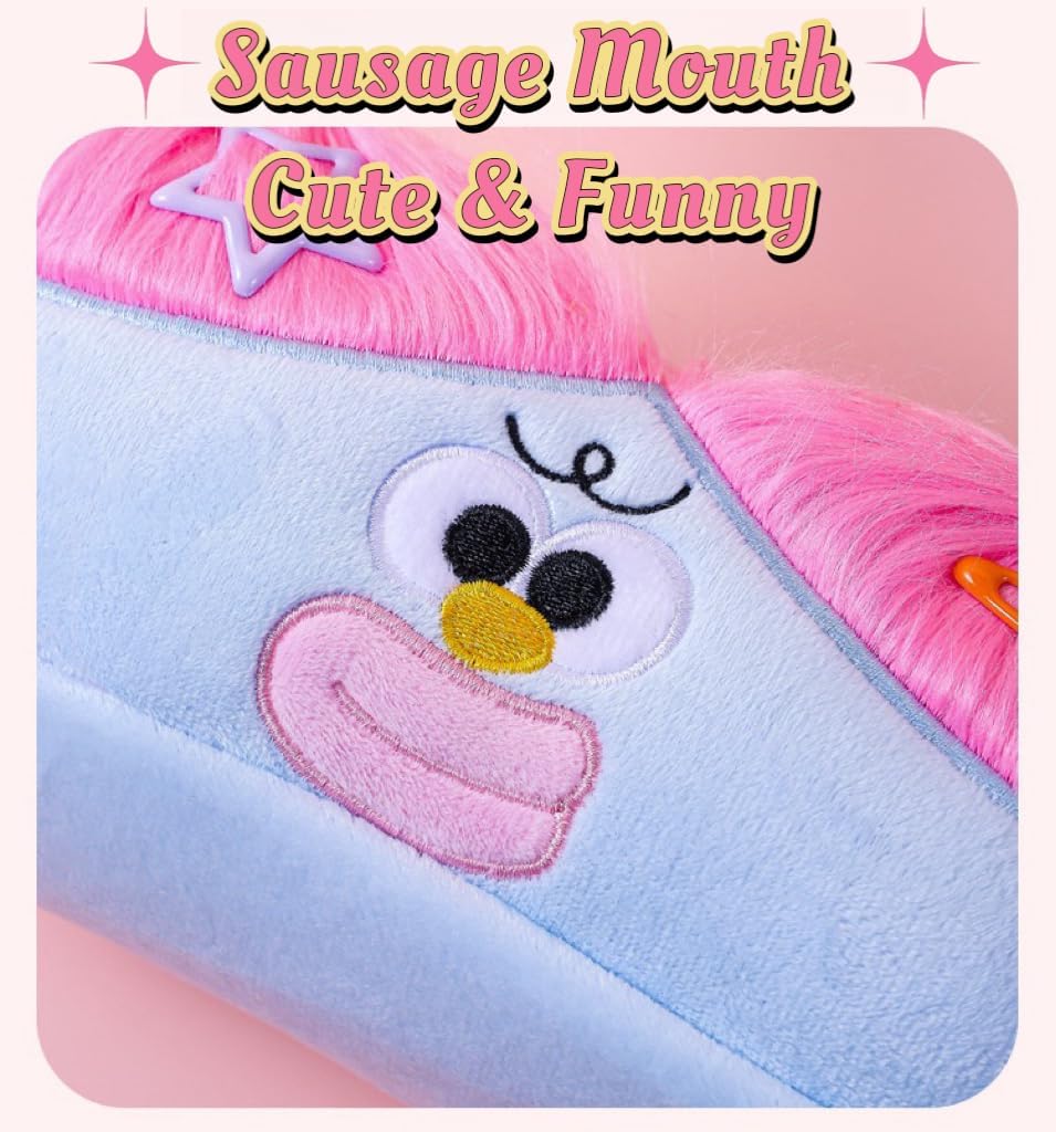 White Funny Plush Big Eye Monster Pencil Case with DIY Messy Hair Large Capacity Stationery Pouch for Australian Students and School Gift