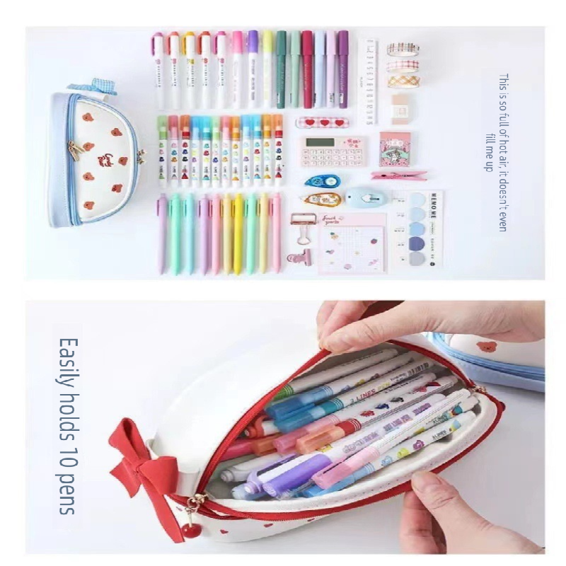 Blue Large Capacity Double Layer Pencil Case Waterproof PU Leather Stationery Organizer for Australian Students and Office Use High Capacity Makeup Bag