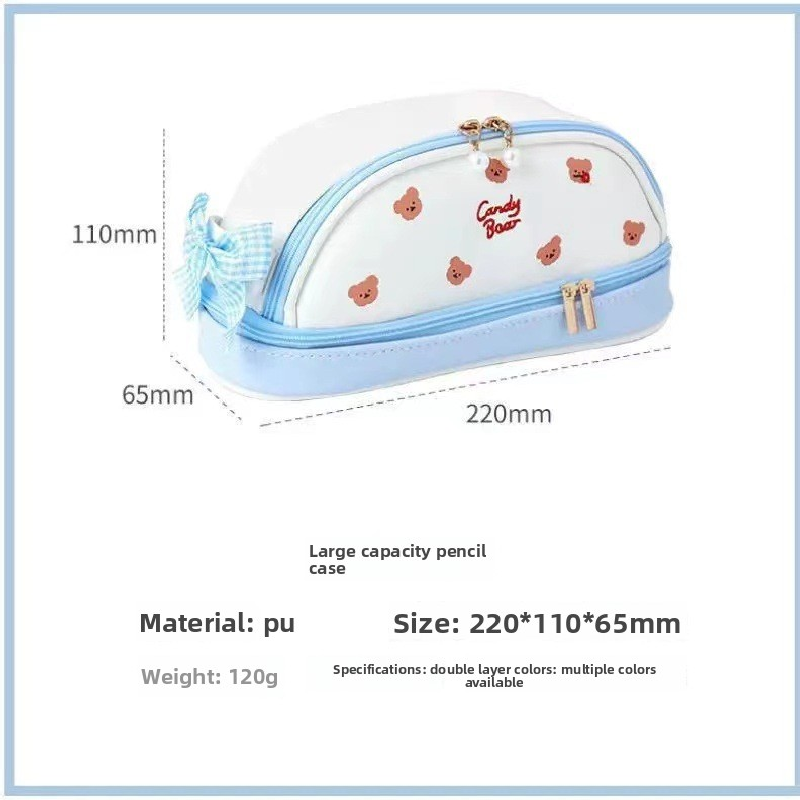 Purple Large Capacity Double Layer Pencil Case Waterproof PU Leather Stationery Organizer for Australian Students and Office Use High Capacity Makeup Bag