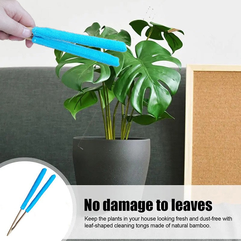 Red 3 Pack Microfiber Plant Leaf Cleaning Tongs with Removable Sleeves and Natural Bamboo Handles for Houseplants Maintenance