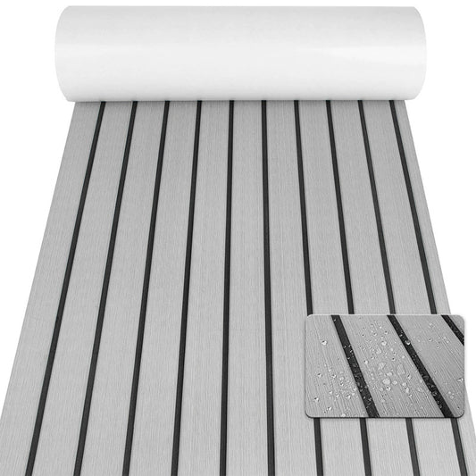 Non-Slip EVA Foam Boat Flooring Sheet Grey with Black Stripes Self-Adhesive Marine Decking Mat for Yacht and Boat Deck DIY Upgrade(2400x600x6mm)