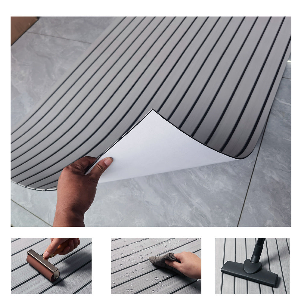 Non-Slip EVA Foam Boat Flooring Sheet Grey with Black Stripes Self-Adhesive Marine Decking Mat for Yacht and Boat Deck DIY Upgrade(2400x600x6mm)
