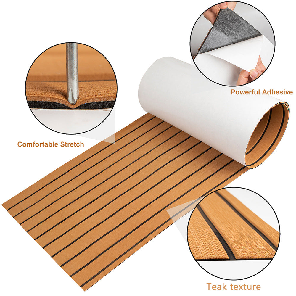 Teak EVA Foam Boat Flooring Sheet Brown with Black Stripes Self-Adhesive Marine Decking Mat for Yacht Fishing Boat RV DIY Upgrade Australian Boating(2400x600x6mm)