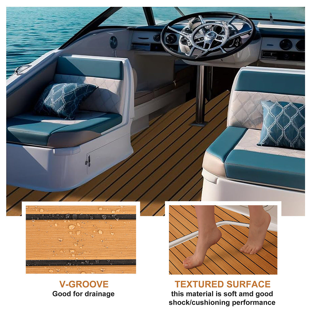 Teak EVA Foam Boat Flooring Sheet Brown with Black Stripes Self-Adhesive Marine Decking Mat for Yacht Fishing Boat RV DIY Upgrade Australian Boating(2400x600x6mm)