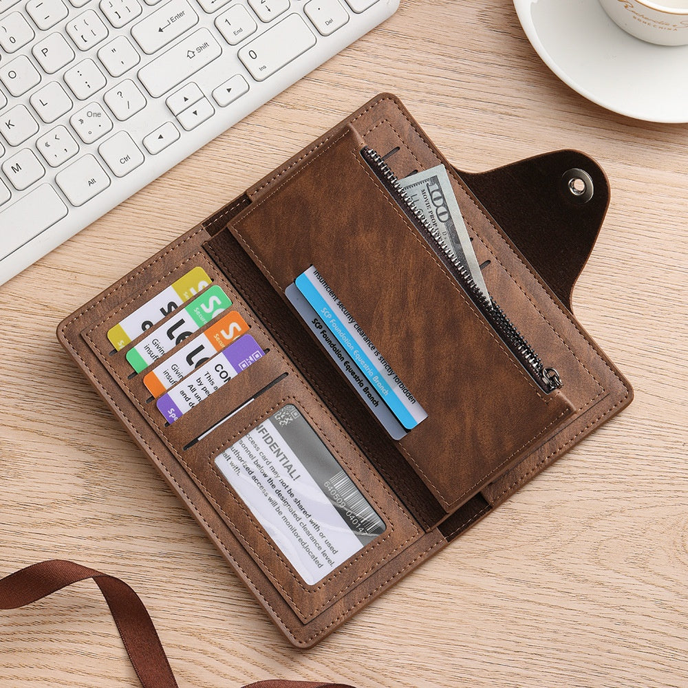 Black Vintage Men's Long Wallet Slim PU Leather Clutch with Multi Card Slots and External Zipper Pocket, Large Capacity Fashion Purse for Daily Use