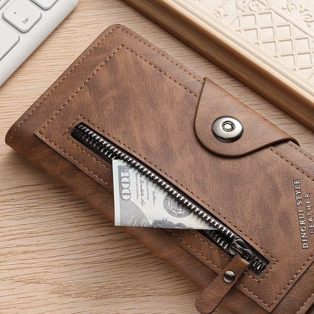 Dark coffee Vintage Men's Long Wallet Slim PU Leather Clutch with Multi Card Slots and External Zipper Pocket, Large Capacity Fashion Purse for Daily Use