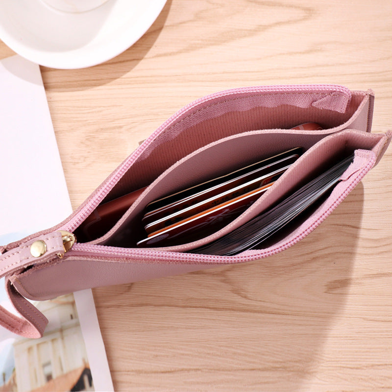 Light blue Women's Soft PU Leather Double-Layer Zip Wallet with Wrist Strap – Spacious Card, Cash and Phone Holder for Students and Everyday Use in Australia