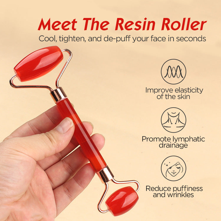 White Dual-Head Resin Facial Roller and Heart-Shaped Gua Sha Set for Home SPA Skincare and Face Neck Massage
