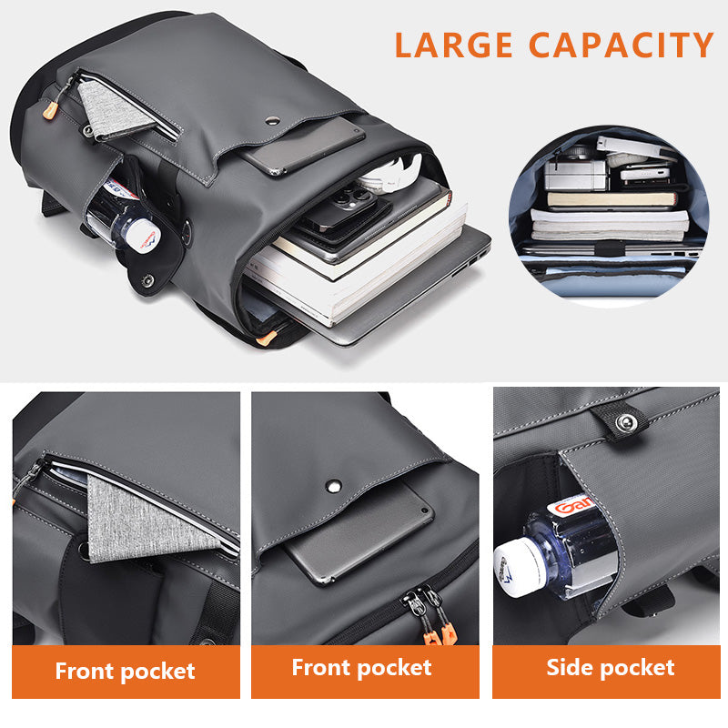 Dark grey Men Large Capacity Business Laptop Backpack Waterproof PU Leather Travel Rucksack with USB Port for Work and Travel in Australia