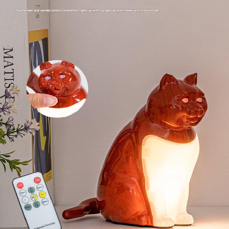 Maple wood grain Lucky Cat Rechargeable Desk Lamp with Sound and Aromatherapy Function Remote Control Eye Care Night Light for Local Home Bedroom and Modern Living Areas
