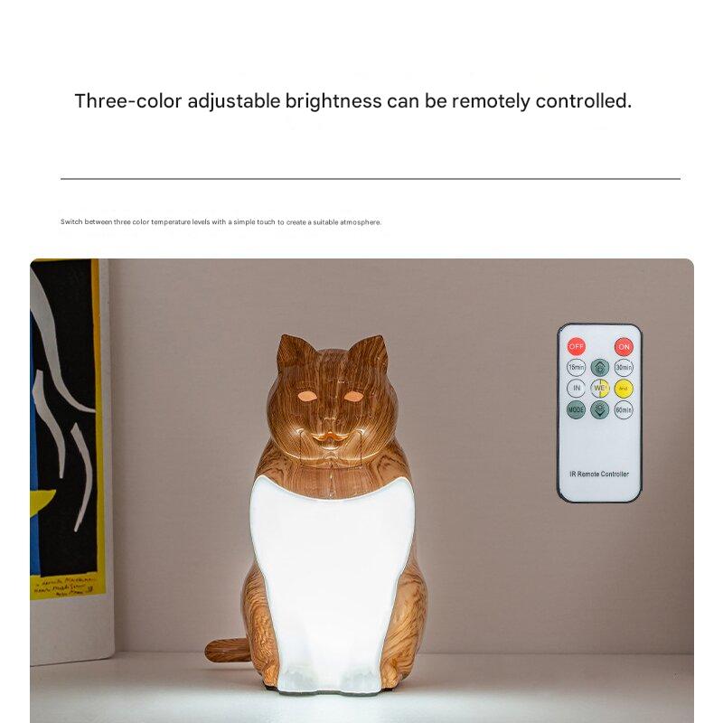Yellow wood grain Lucky Cat Rechargeable Desk Lamp with Sound and Aromatherapy Function Remote Control Eye Care Night Light for Local Home Bedroom and Modern Living Areas