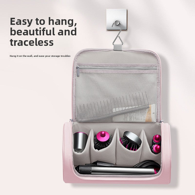 Grey Portable Hair Dryer and Curler Storage Bag Waterproof PU Leather Travel Case with Hanging Hook for Local Professionals and Modern Lifestyles