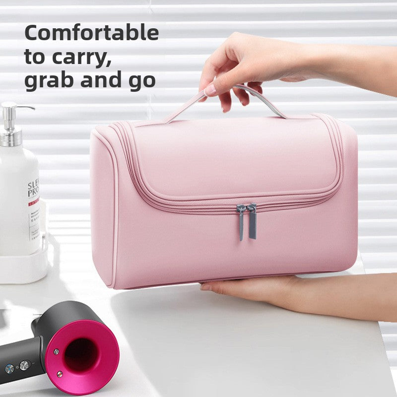 Black Portable Hair Dryer and Curler Storage Bag Waterproof PU Leather Travel Case with Hanging Hook for Local Professionals and Modern Lifestyles