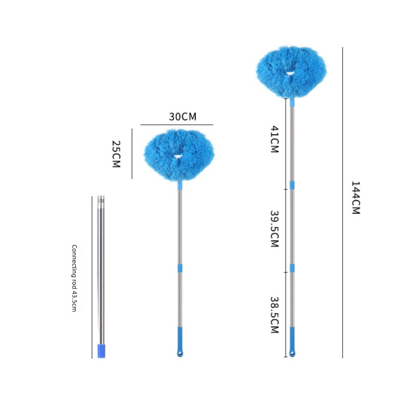 Rose Red Long Handle Ceiling Fan Duster with Hollow Microfiber Head and Extendable Stainless Steel Pole for High Reach Home Cleaning Efficiency