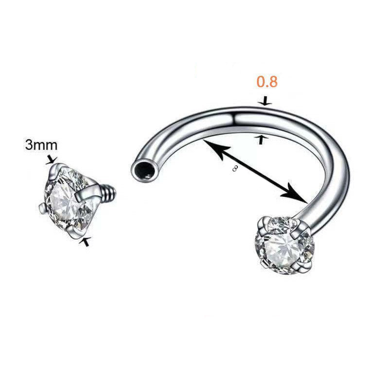 2-PCS Sea blue G23 Titanium Horseshoe Ring with 5A Zircon Internal Thread for Nose Ear Lip Septum Piercing Hypoallergenic Jewelry for Local Trendsetters